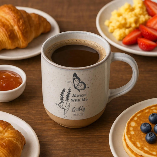 Personalized Memorial Butterfly Mug, Engraved Stoneware Remembrance Coffee Cup