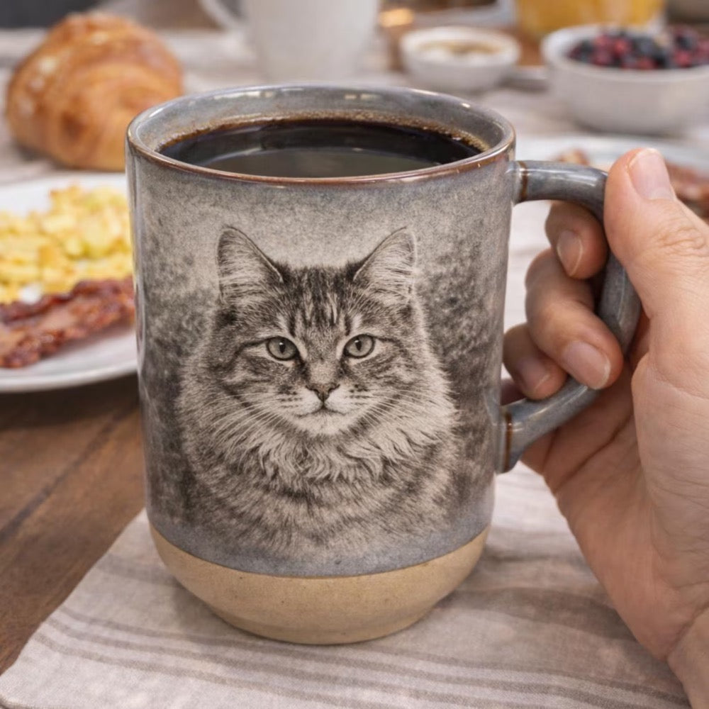 Personalized Photo Engraved Mug: Custom Coffee Cup, Porcelain Pet Lover Gift and Keepsake