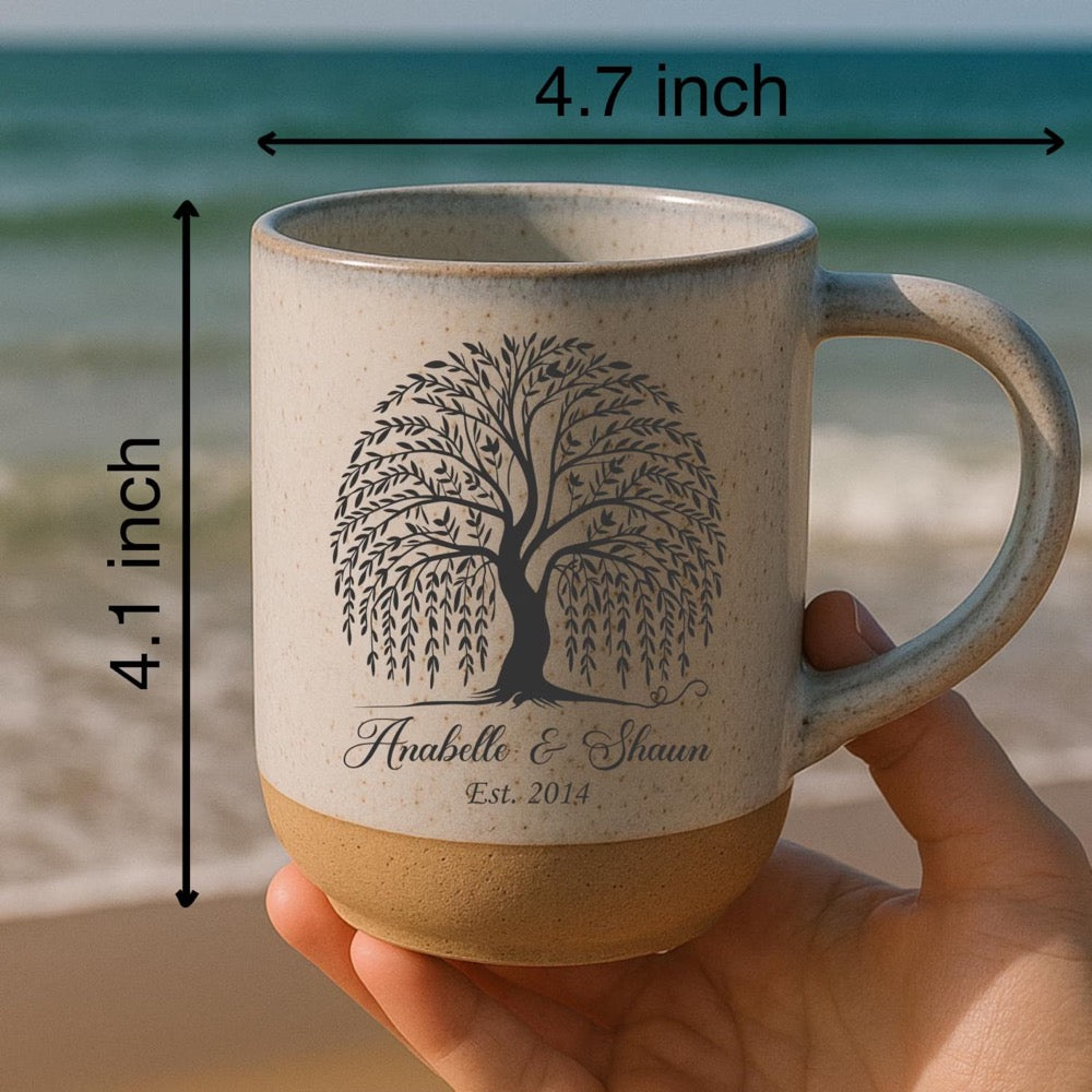 Personalized Willow Tree Coffee Mug: Engraved Stoneware 9th Anniversary Gift