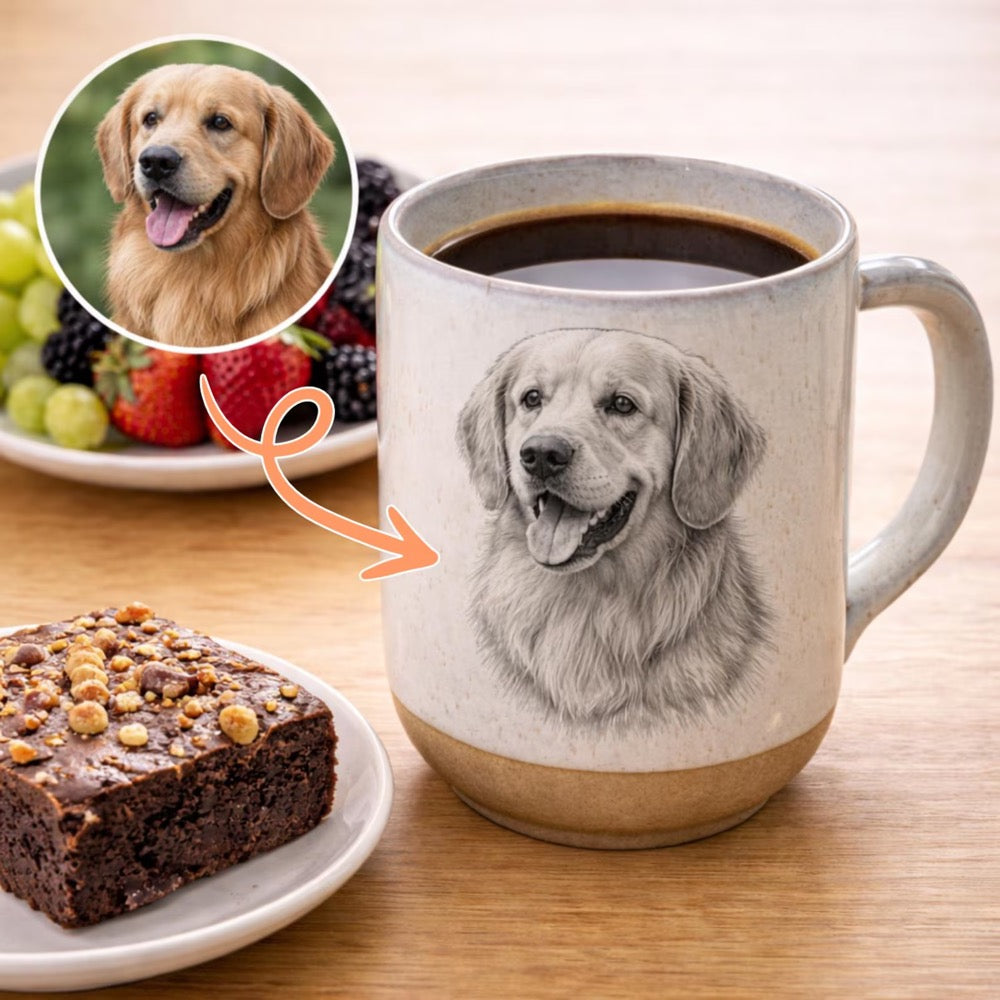 Personalized Photo Engraved Mug: Custom Coffee Cup, Porcelain Pet Lover Gift and Keepsake