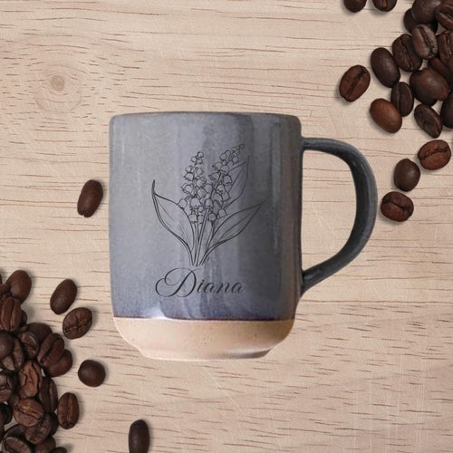 Engraved Birth Flower Mug: Personalized Stoneware Coffee Cup