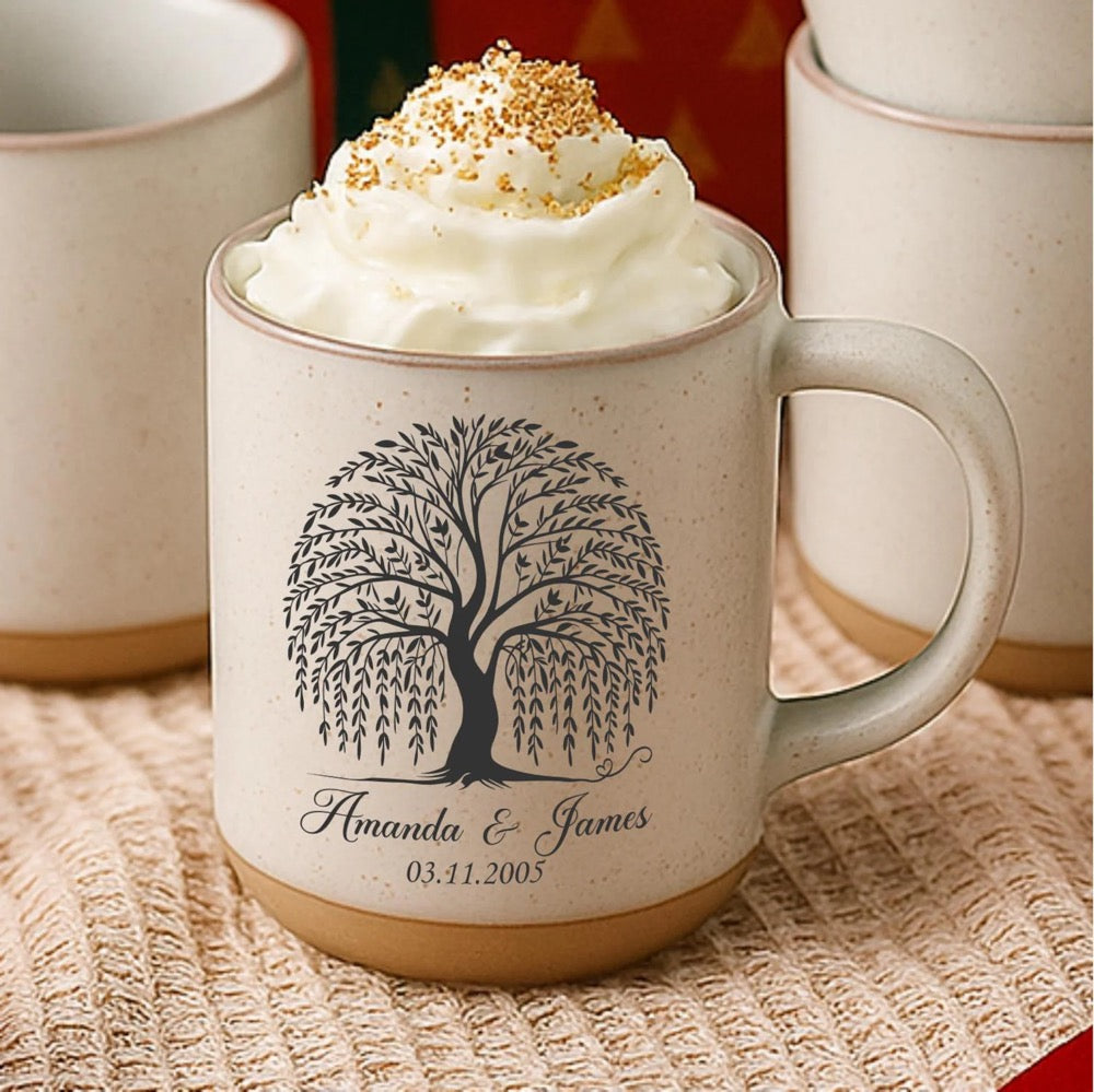 Personalized Willow Tree Coffee Mug: Engraved Stoneware 9th Anniversary Gift