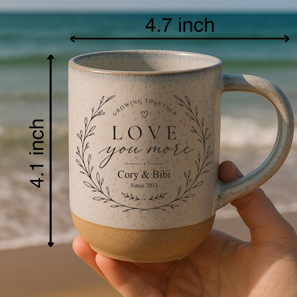 Personalized Stoneware Coffee Mug, Custom Anniversary Wedding Gift, Rustic Pottery Cup