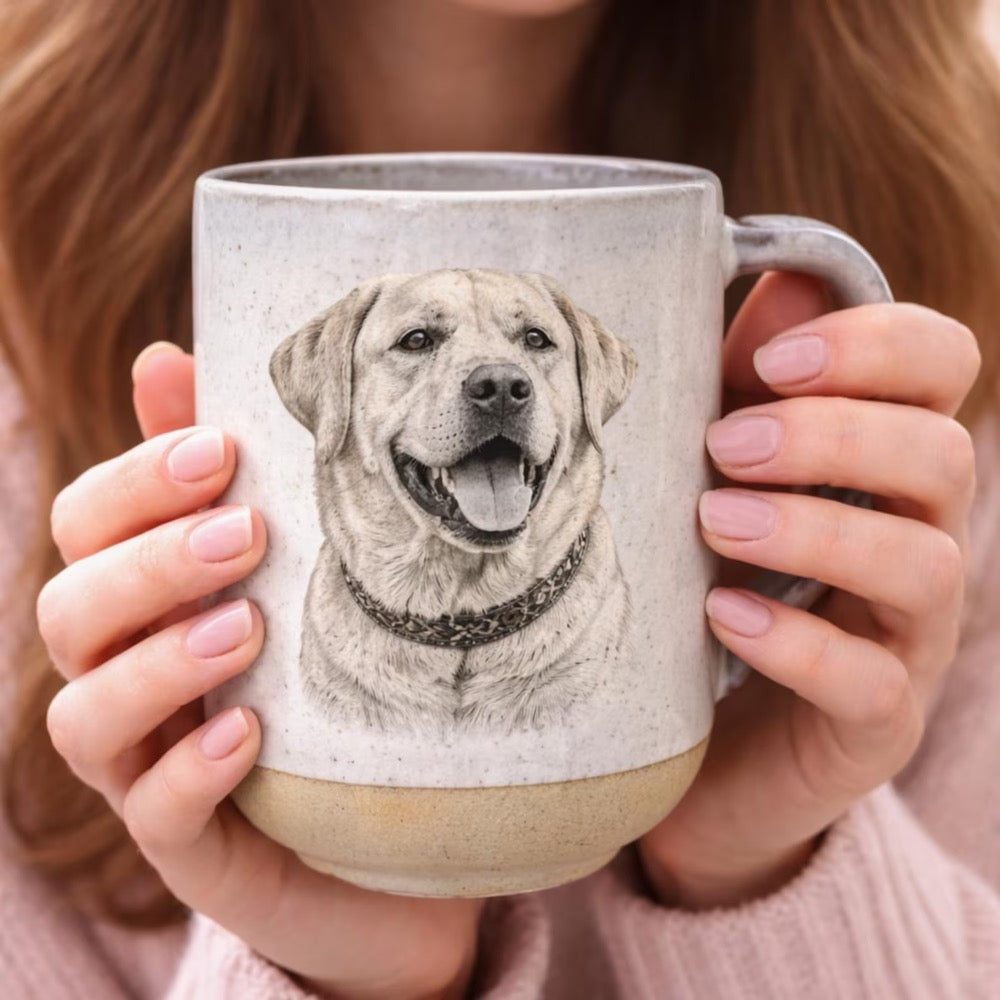 Personalized Photo Engraved Mug: Custom Coffee Cup, Porcelain Pet Lover Gift and Keepsake