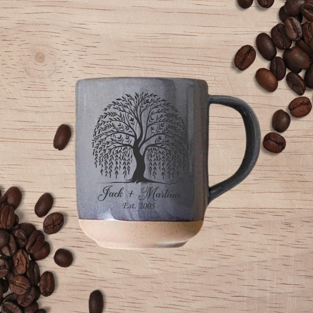 Personalized Willow Tree Coffee Mug: Engraved Stoneware 9th Anniversary Gift