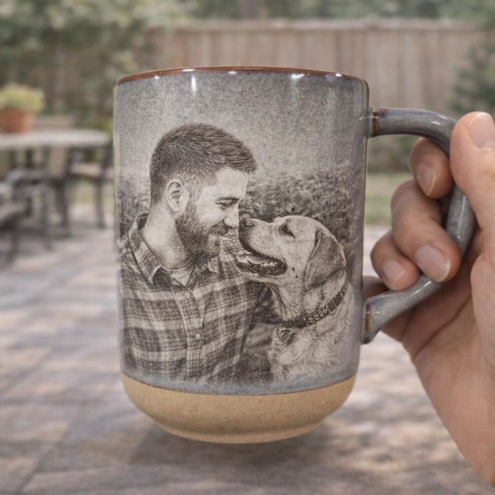Personalized Photo Engraved Mug: Custom Coffee Cup, Porcelain Pet Lover Gift and Keepsake